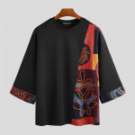 INCERUN suvised meeste O-kaelusega l&uuml;hikeste varrukatega T-s&auml;rk vaba vabaaja vintage tr&uuml;kitud lapitehnikas topsid S must