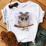 Cartoon Owl Print T-s&auml;rk Naiste Kawaii Graafilised s&auml;rgid Vabaaja l&uuml;hikeste varrukatega must naiste T-s&auml;rk O-kaelusega Harajuku T-s&auml;rgid M