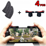 4 tk/komplekt Vasak parem M&auml;ngup&auml;&auml;stikud Nutitelefonid M&auml;ngulaske ja kontroller Puuteekraan P&ouml;idlad S&otilde;rme &uuml;mbris PUBG m&auml;ngutulistajale 2pcs Finger Sleeve & 2pcs game triggers