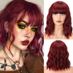 LISI HAIR Burgundia l&uuml;hikesed lainelised s&uuml;nteetilisest kuumuskindlast kiust parukad tukkidega Must pruunid roosad Bob juukseparukad Cosplay jaoks 1 PC