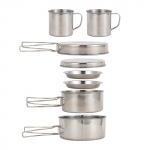 Matkak&ouml;&ouml;gitarvete segamiskomplekt 8 tk roostevabast terasest keedun&otilde;u ja pannikomplekt koos taldrikutopsidega &otilde;ues kasutamiseks 8pcs set