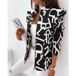 Lady Casual jope Ruuduline Flounce Edge Cardigan Stand Collar Naiste bleiser XL gray