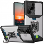 Huikai &uuml;mbris Samsung Galaxy S23 S22 Fe Note 20 Ultra A72 A52 A53 A14 kaardihoidja pesa s&otilde;jav&auml;elise rahakoti slaidikaamera jaoks Samsung A12 h&otilde;be