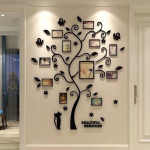 Happy Tree pildiraam Puu 3D kleebis Fotosein Elutuba Magamistuba Soe pildipuu kleebis Loov kodukaunistus XXL must