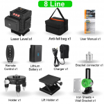 4D 8/12/16 rida Lasertaseme roheline tuli automaatne isetasanduv 360 lasertaseme horisontaalne vertikaalne risti kaugjuhtimispult sise- ja v&auml;listingimustes 8Lines
