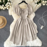 UUS Puhvvarrukatega Ebaregulaarne Peplum Vestido Elegante kandiline krae naiste kleidid volangidega Korea moekleit One Size aprikoosi