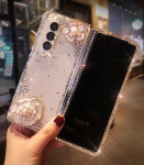 Luksuslik Diamond Pearl Camellia telefoni kate Samsung Galaxy Z Fold 5 4 3 2 Bling Rhinestone Flower l&auml;bipaistev k&otilde;va arvuti&uuml;mbris For Z Fold 3