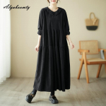 Suures suuruses s&uuml;gisene kevadine naiste &uuml;lisuur kleit Peter Pan krae must roheline kohvi vaba vabaaja kleit Vintage pikkade varrukatega velvetist kleit One Size must