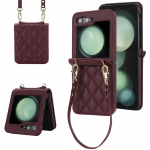 Luksuslik randmen&ouml;&ouml;riga nahast telefoni&uuml;mbris Samsung Galzxy Z Flip5 Flip4 Flip3 Flip 5 4 3 Crossbody pika kaelapaela kate Hoesje Coque Samsung Z Flip 3 pruun