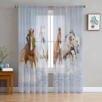 Animal Steed River Running Horse t&uuml;ll l&auml;bipaistvad aknakardinad elutuppa magamistuppa Moodsad Voile Organza kardinad kardinad W135 x H115cm x1