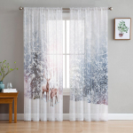Lumi Talvine j&otilde;ulupuu Frost Hirved Sifonki l&auml;bipaistvad kardinad elutuppa Magamistoa kaunistamiseks Aken Voiles t&uuml;llkardin W135 x H115cm x1