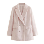 Uus vabaaja naiste tviid bleiser Vintage kontori naiste jope kaherealine kevad-s&uuml;gis &uuml;ler&otilde;ivad Naiste &scaron;ikid topid XS roosa