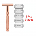 Rose Gold Razor klassikaline kahe servaga pardel meeste raseerimiseks ja naiste karvade eemaldamiseks k&auml;sitsi pardel Razor+5 Blade