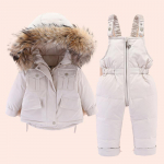 Laste talvekleit sulejope t&uuml;drukule uus 2tk Komplekt Beebi sulejope ja kombinesoon lastele Thicken Warm karusnahast kraega jope Imiku lumekost&uuml;&uuml;m 0-6 80cm beež