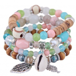 4 tk/komplekt Bohemian Women Cowrie Shell Leaf Charm kristalliseerunud helmestega elastne k&auml;ev&otilde;ru