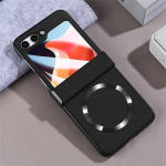 Nahk&uuml;mbris Galaxy Z Flip5 magnetlaadimisega telefoni&uuml;mbris jaoks Samsung Z Flip 5 5g luksuslik riidest &otilde;huke kate klaaskilega kaitsekattega For Samsung Z Flip5 must