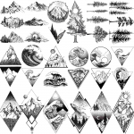 18 lehte Geomeetria m&auml;gi ajutised t&auml;toveeringud meestele naistele t&auml;iskasvanud v&otilde;ltslainete t&auml;toveeringu kleebis must 3D m&auml;nnipuu t&auml;toveeringud kolmnurk