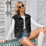 Uus Retro Denim Slim Fit pestud vestiga jakk vabaaja naiste jaoks S