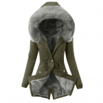 Vastupidav Lady Coat Thermal Plush Vooder Pehme kapuutsiga pikkade varrukatega mantel L armee roheline v&auml;rv