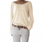 Varrukatega Solid Color T-s&auml;rk Top Casual Lady Kootud O-kaelusega L aprikoosi