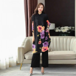 Retro t&auml;iustatud plisseeritud kleit naiste s&uuml;gis uus mood print Western Style O kaelusega lahtised kleidiriided M must