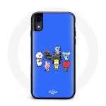 Coque pour Iphone XR BTS BT21 Tata Chimmy Cooky Rj Koya Shooky Et Mang Jouent De la musique Fond Bleu