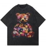 2024 Streetwear Bear Bouquet Graphic Unisex T-s&auml;rk Puuvillane Pestud Must Ts&auml;rk Unisex Topid Tees Suvine l&uuml;hikeste varrukatega T-s&auml;rk S must