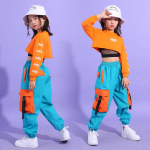 Hip Hop T&uuml;drukud Crop Top kontrastsus Cargo p&uuml;ksid Child Jazz Jooksjad T&auml;navar&otilde;ivad Pusa Laste T&auml;navatantsu Cheerleader r&otilde;ivakomplektid 170