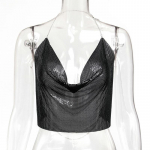 WTEMPO pidulikud metallist metallist k&auml;rbitud topid naiste rannap&auml;itsetega korsetttopsid S&auml;ravad &ouml;&ouml;klubi V-kaelusega varrukateta mantlid M