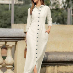 Suvine naistemoodne elegantne ja moodne pikkade varrukatega polokardigan &uuml;hev&auml;rviline pikk puuvillane kleit XXXXXL valge