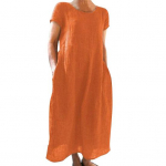 Naiste kleit avara kaelusega, &uuml;hev&auml;rviline l&uuml;hikeste varrukatega, masinas pestav dekoratiivne puuvillane linane kaelus naiste pullover kleit naistele L kollane