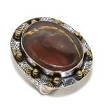 Natural Mud Crack Fossil Gemstone Two Tone 925 Sterling Silver Ring S.8.5 a2t03