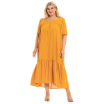 Suures suuruses naiste kleit suvine &uuml;mara kaelusega Bohemia l&uuml;hikeste varrukatega kleidid 5XL orange