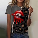 Naiste T-s&auml;rk Suvine Mood L&uuml;hikeste varrukatega T-s&auml;rk Topid 3D lilleprinteriga T-s&auml;rk O-kaelusega vabaaja naiste Leopard Riided Seksikad naiste topid 3XL