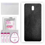 apgo Protective Skin Sticker for the back compatible with Nokia 3 V, Wrap Film, Foil, Vinyl - Pattern Black Leather