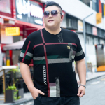 Fat Plus Size meeste suvine l&uuml;hikeste varrukatega V-kaelusega T-s&auml;rk tr&uuml;kkimisega Lahti paksud Inimesed &otilde;hukese osaga kehas&auml;rk Ice Cotton Top Tide 2XL must