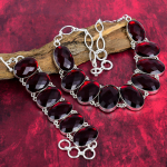 Lihvitud granaadist v&auml;&auml;riskivist 925 tahke h&otilde;bedast ehtekomplekt, k&auml;sitsi valmistatud kaelakee ja k&auml;ev&otilde;ru komplekt, kaunid ovaalse kujuga granaatist ehted armastusele Adjustable With 8"-18" punane