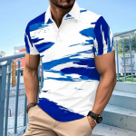 Summer digital printing short-sleeved button men's POLO shirt fashionable versatile loose round neck body shirt tops S taevasinine v&auml;rv