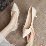 Prantsuse Naiste 5cm Peen Konts K&otilde;rge Konts Beige Temperament Terava Ninaga &Uuml;ksikud Kingad Professionaalsed T&ouml;&ouml;kingad Ostlemine Deitimine Bankett Kingadega 39 valge