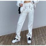 Leektr&uuml;kiga valged sirged teksad Denim Pant suvised naiste k&otilde;rge v&ouml;&ouml;kohaga mood &otilde;hukesed p&uuml;ksid S