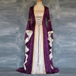 Naiste Golden Velvet Flare Sleeve Vintage Court pikk kleit XL lilla