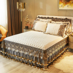 P&otilde;hjamaade voodipesu voodikate Luksuslik voodikate pits tikandid kristallist sametist kinga volangidega &uuml;mbris Easy Fit paks tepitud voodi seelik 150*200cm with pillowcase beež