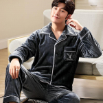 Meeste s&uuml;gistalvised paksud soojad flanellist pidžaamad &ouml;&ouml;riiete komplektid Pehmed vabaaja magamisriided Pikad p&uuml;ksid Meeste pidžaama kodukomplektid L valge/hall