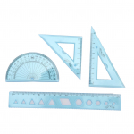 Joonlauakomplekt neljaosaline pehmest plastist l&auml;bipaistev sinine nurga pikkuse m&otilde;&otilde;teriistad lainelise joonega Ki jaoks