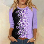 Naiste moodne vabaaja riietus, seitsme neljandiku varrukatega Raglan lapitehnikas retro lillemustriga &uuml;markaelus S tumesinine