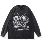 T&auml;navar&otilde;ivad Cartoon Graphic Pestud must T-s&auml;rk Puuvillane Unisex Plus Size pikkade varrukatega T-s&auml;rk S must