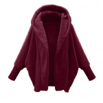 Naiste s&uuml;gistalvine pl&uuml;&uuml;smantel kapuutsiga pikkade varrukatega, eest avatud &uuml;hev&auml;rviline fliisjakk, paksendatud soe v&auml;lisriietus 2XL veinipunane v&auml;rv