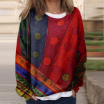 Naiste vabaaja mood vintage tr&uuml;kiga pikkade varrukatega O-kaelusega pusa kihiline pullover topp XXXL