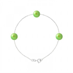 PERLINEA - Bracelet - 3 V&eacute;ritables Perles de Culture d'Eau Douce 7-8 mm Vert Tonic - Argent 925 Milli&egrave;mes - Bijoux Femme