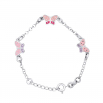 LEA &; ARTHUR &ndash; 3 BUTTERFLY laste k&auml;ev&otilde;ru &ndash; roodiumiga kaetud 925 sterling h&otilde;be; ROOSA emailiga &ndash; reguleeritav pikkus